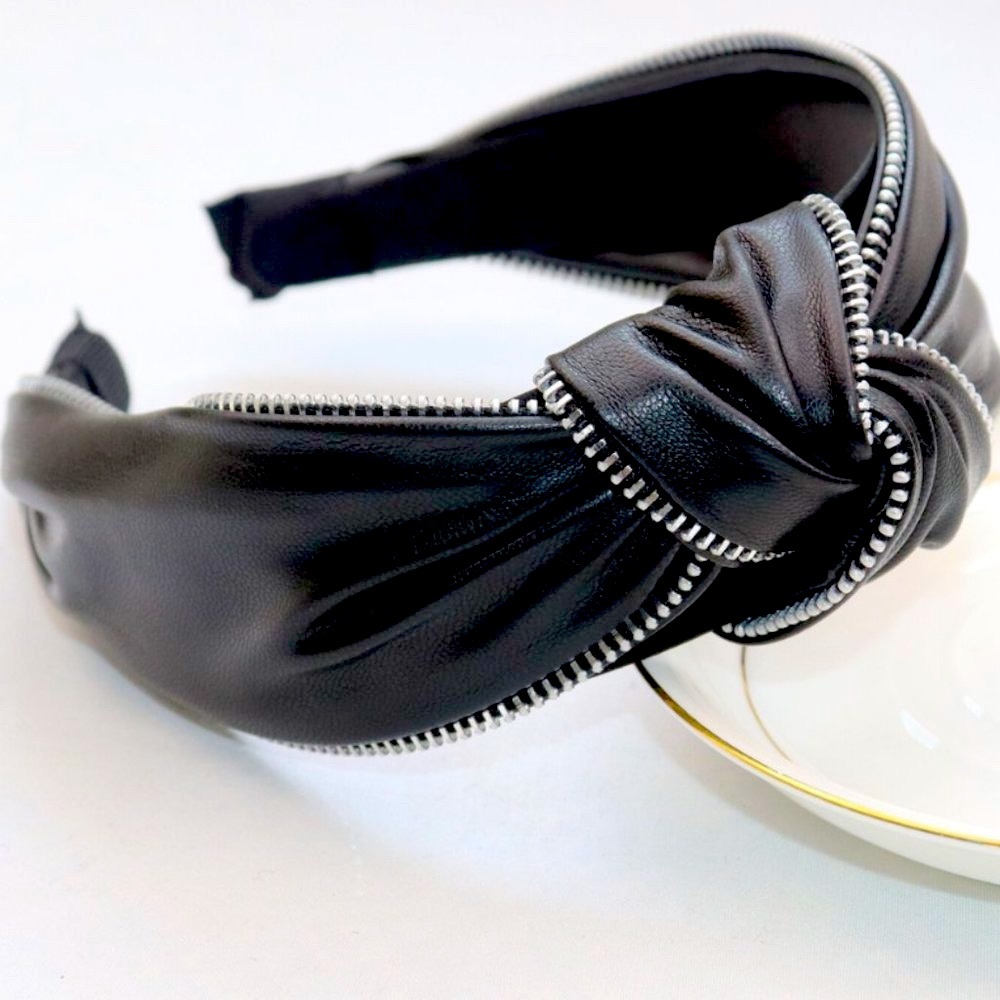 2 FOR $30! Vintage Faux Leather Zipper Headband | Women's Hair Accessories - Picture 5 of 8